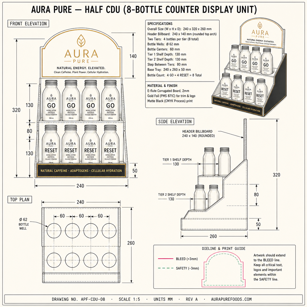 AURA PURE Half CDU — Dieline Spec Sheet