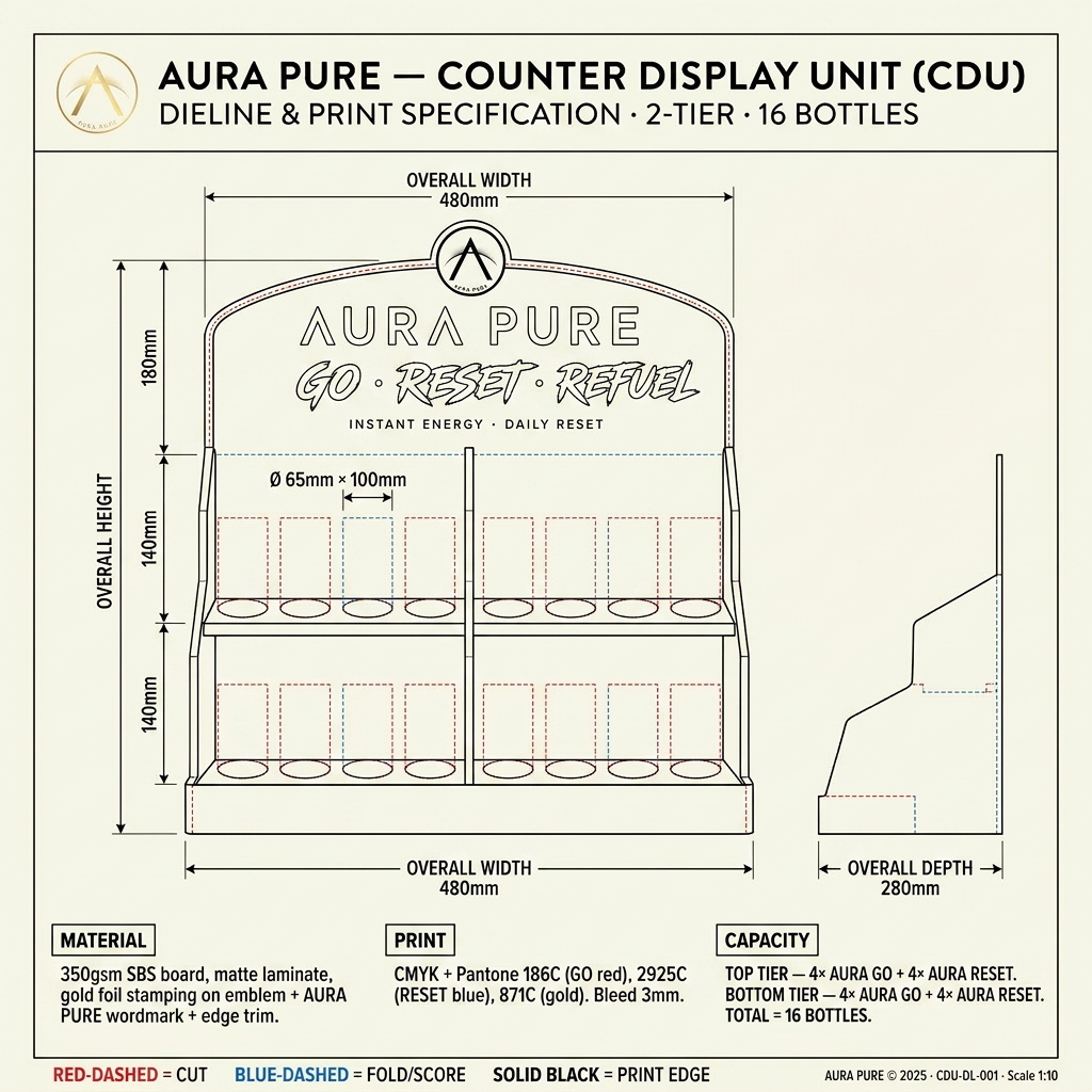 AURA PURE CDU — Dieline Spec Sheet