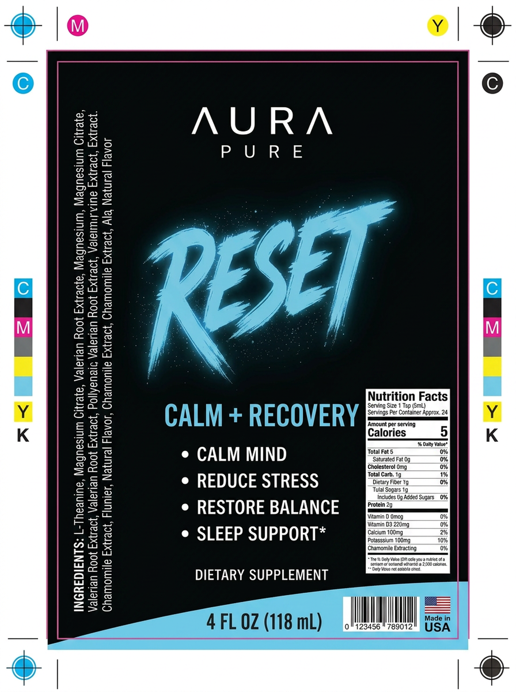 AURA PURE RESET — Print Label Dieline